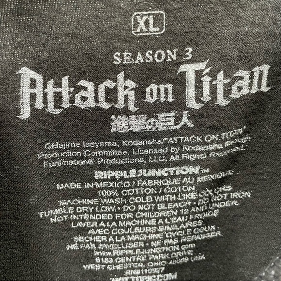 Attack On Titan Ripple Junction Season 3 Promo T-Shirt Adult Size Black Size XL - Picture 9 of 12